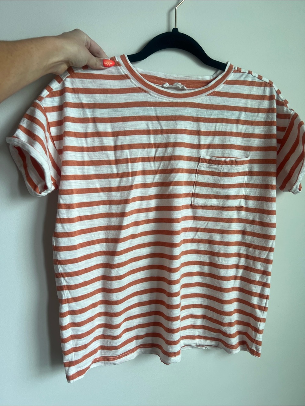 Women’s cotton a loves a Orange and White Striped Short-Sleeve Pocket Tee